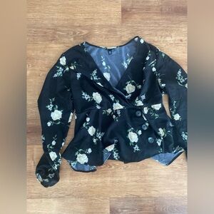 Torrid Black Floral Wrap Blouse